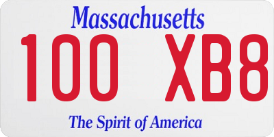 MA license plate 100XB8