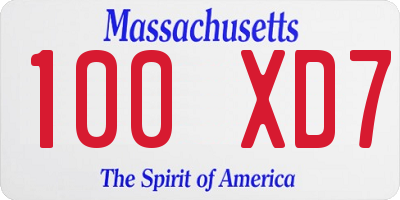 MA license plate 100XD7