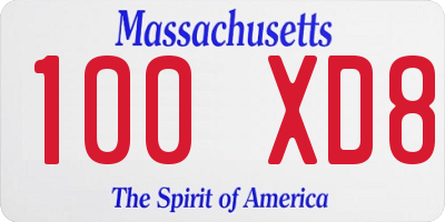 MA license plate 100XD8