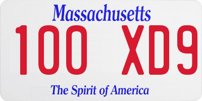 MA license plate 100XD9