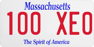 MA license plate 100XE0