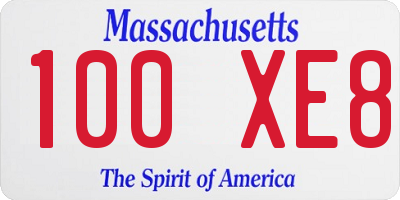 MA license plate 100XE8