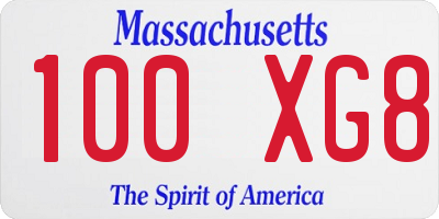 MA license plate 100XG8
