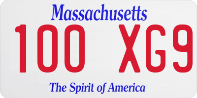 MA license plate 100XG9