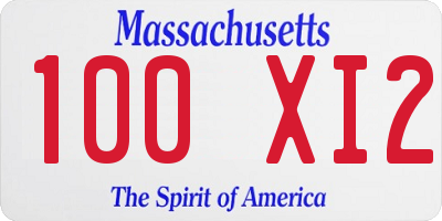 MA license plate 100XI2