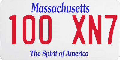 MA license plate 100XN7