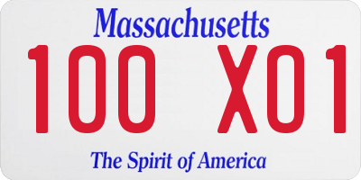 MA license plate 100XO1