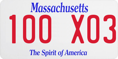 MA license plate 100XO3