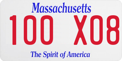 MA license plate 100XO8