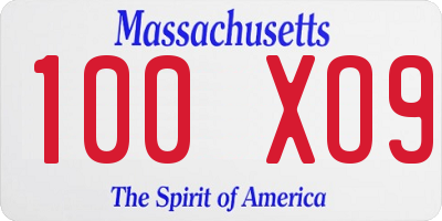 MA license plate 100XO9