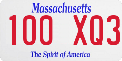 MA license plate 100XQ3