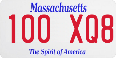 MA license plate 100XQ8