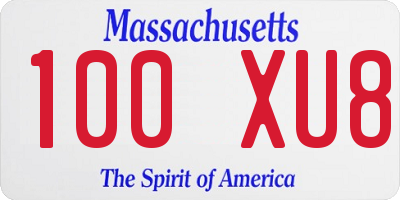 MA license plate 100XU8