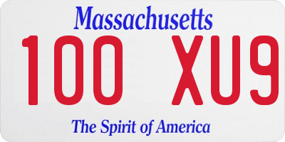 MA license plate 100XU9