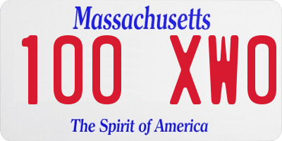 MA license plate 100XW0