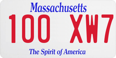 MA license plate 100XW7