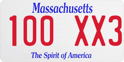 MA license plate 100XX3