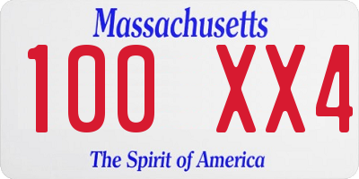 MA license plate 100XX4