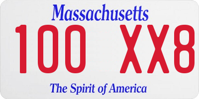 MA license plate 100XX8