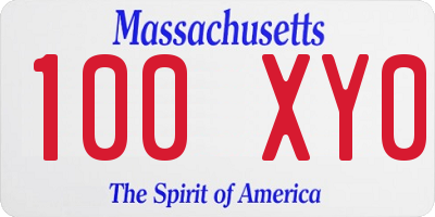 MA license plate 100XY0