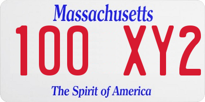 MA license plate 100XY2