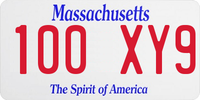 MA license plate 100XY9