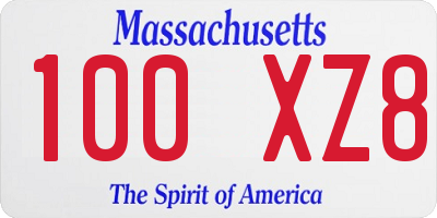 MA license plate 100XZ8