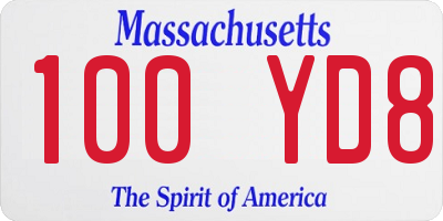 MA license plate 100YD8