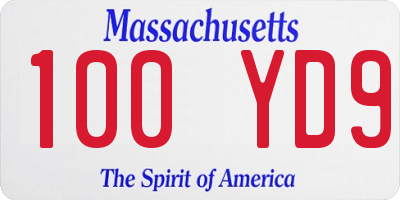 MA license plate 100YD9