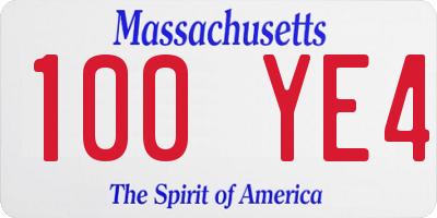 MA license plate 100YE4