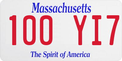 MA license plate 100YI7