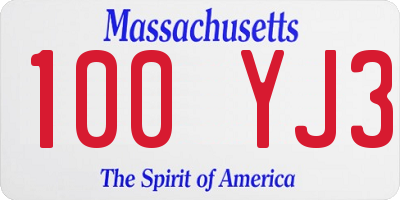 MA license plate 100YJ3