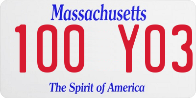 MA license plate 100YO3