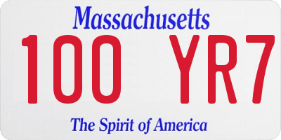 MA license plate 100YR7