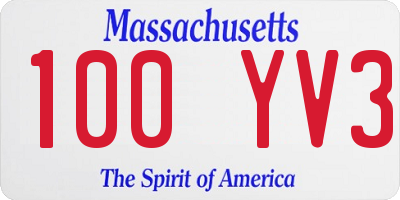 MA license plate 100YV3