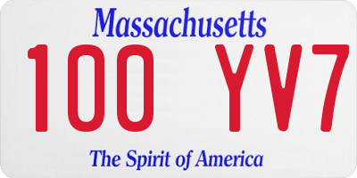 MA license plate 100YV7