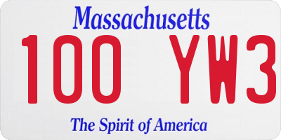 MA license plate 100YW3