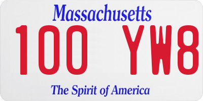 MA license plate 100YW8