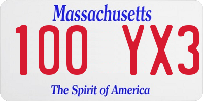 MA license plate 100YX3