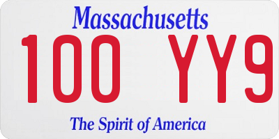 MA license plate 100YY9