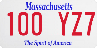 MA license plate 100YZ7