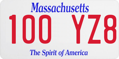 MA license plate 100YZ8