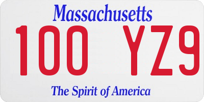 MA license plate 100YZ9