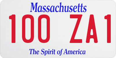 MA license plate 100ZA1