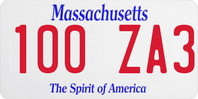 MA license plate 100ZA3