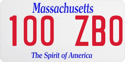 MA license plate 100ZB0