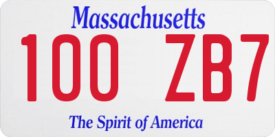 MA license plate 100ZB7