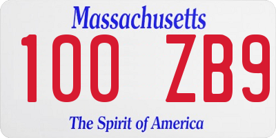 MA license plate 100ZB9