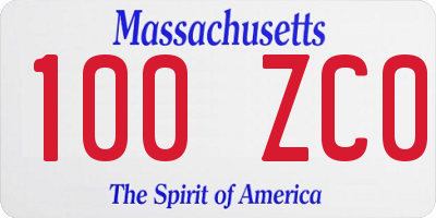 MA license plate 100ZC0