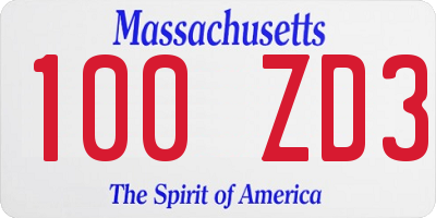 MA license plate 100ZD3